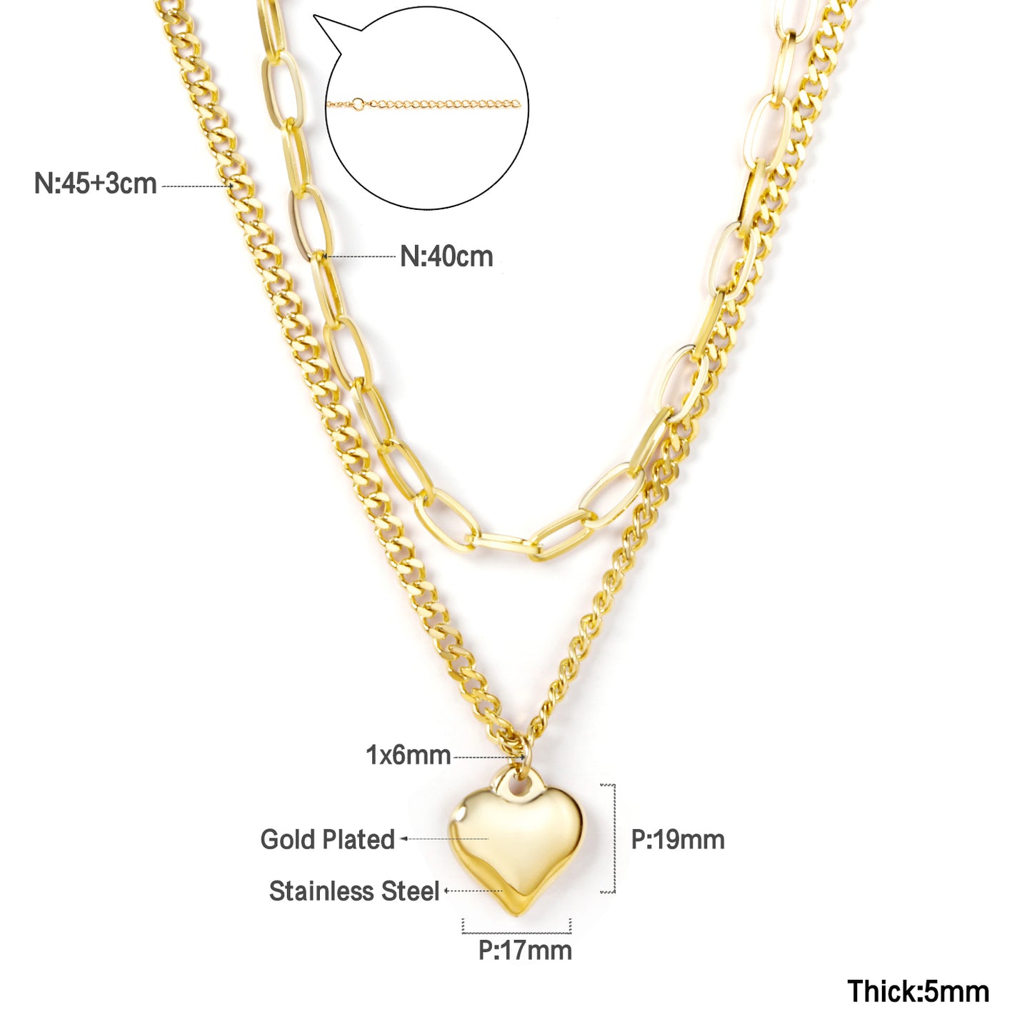 Collar Multicapa con Corazón Voluminoso | Bañado en Oro 18K