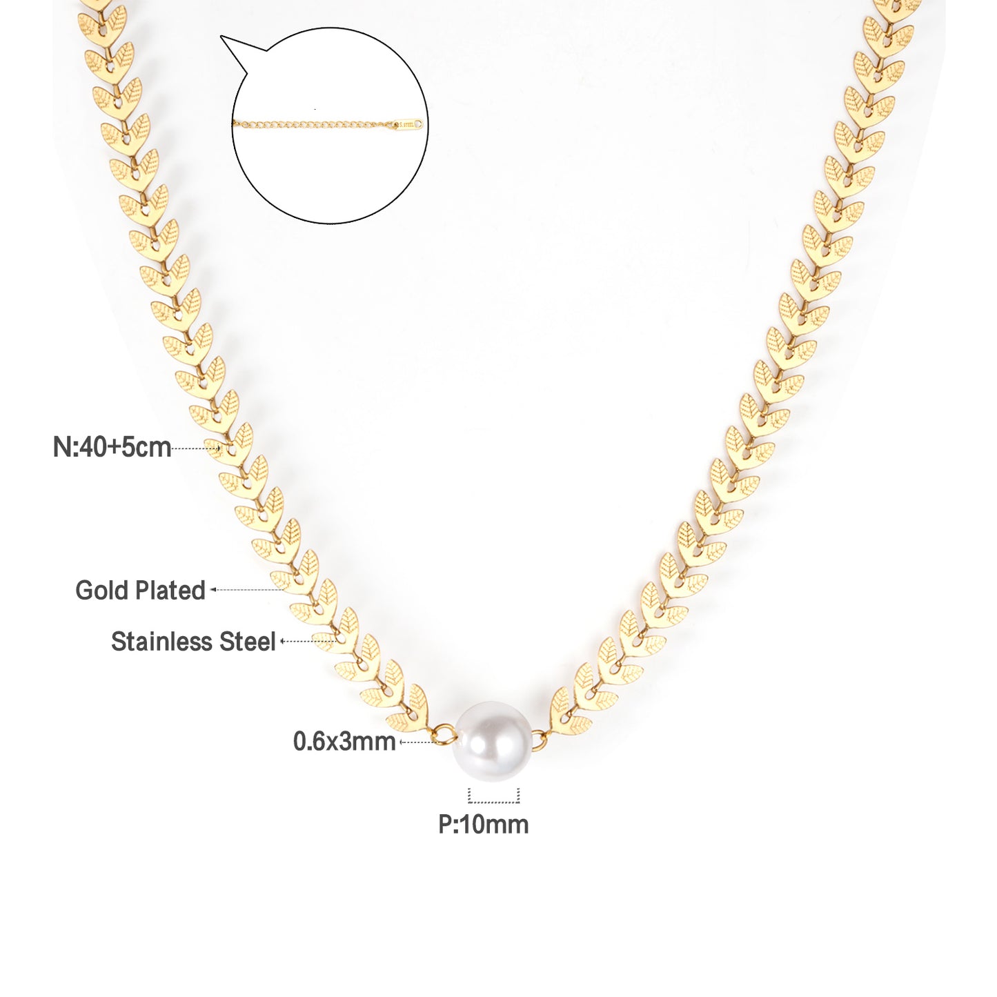 Collar Laurel de Perla | Bañado en Oro 18K