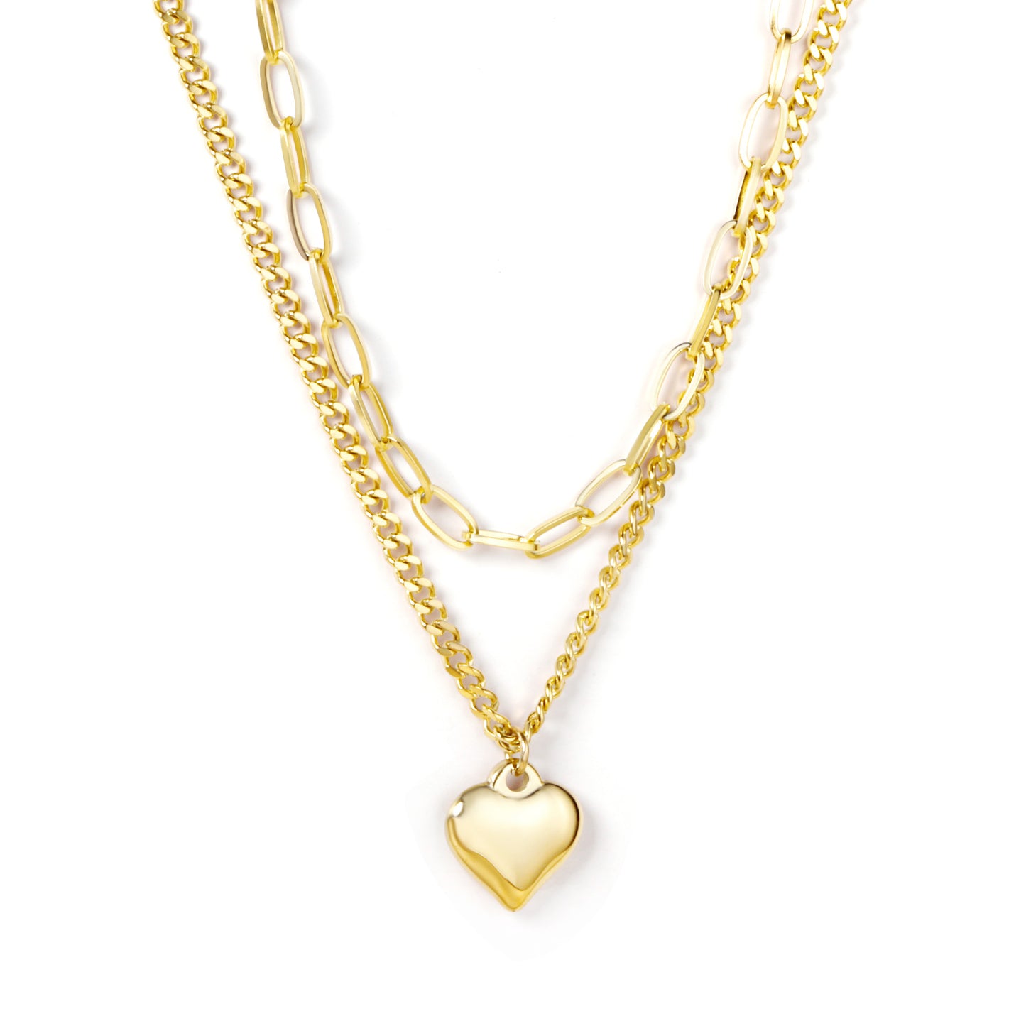 Collar Multicapa con Corazón Voluminoso | Bañado en Oro 18K