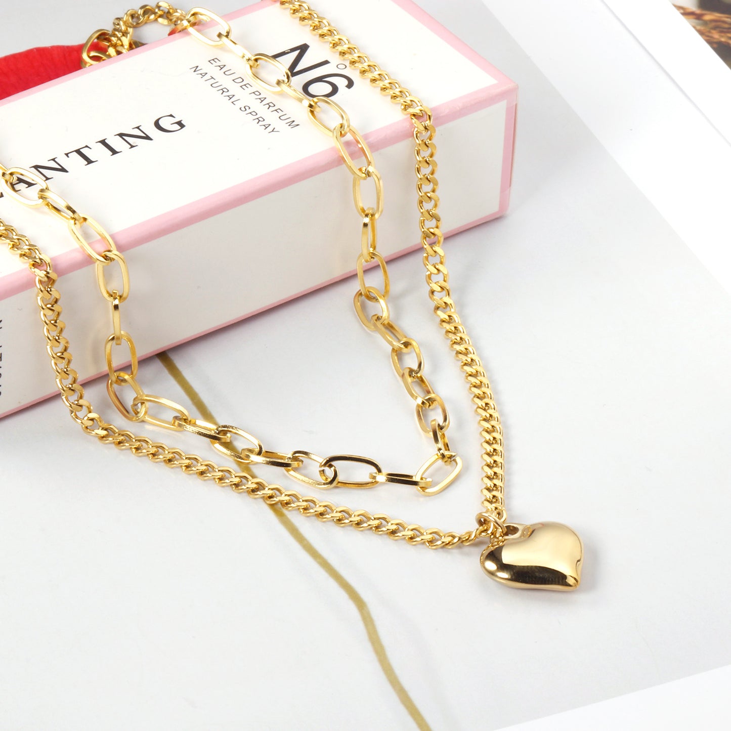 Collar Multicapa con Corazón Voluminoso | Bañado en Oro 18K
