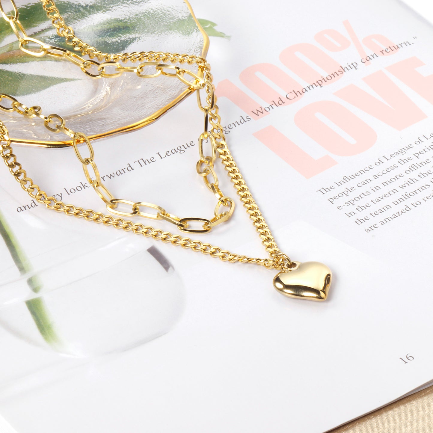 Collar Multicapa con Corazón Voluminoso | Bañado en Oro 18K