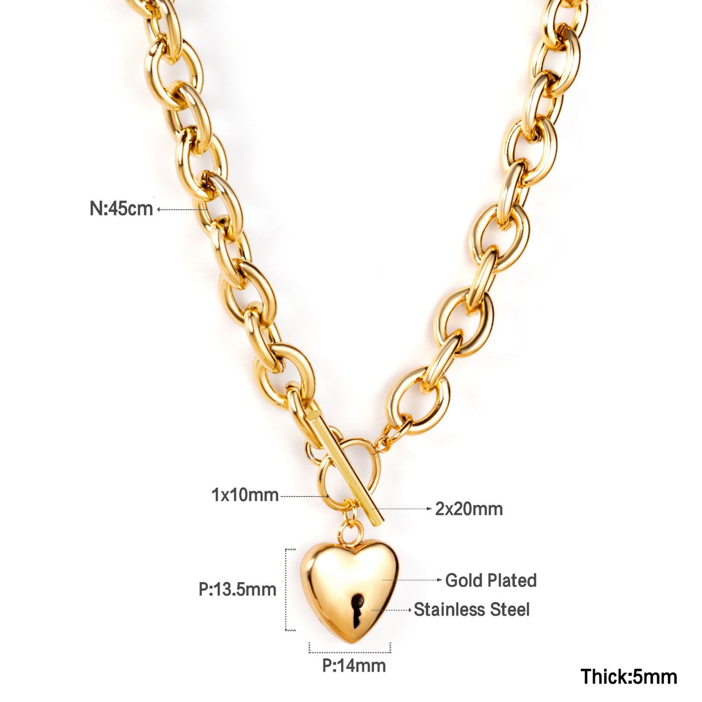 Collar Corazón con Cerradura | Bañado en Oro 18K
